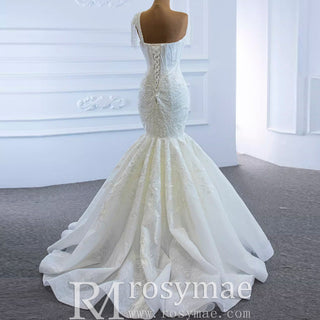 Vintage One Shoulder Cap Sleeve Lace Mermaid Wedding Dress - Rosymae