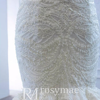 Vintage One Shoulder Cap Sleeve Lace Mermaid Wedding Dress - Rosymae