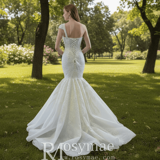 Vintage One Shoulder Cap Sleeve Lace Mermaid Wedding Dress - Rosymae