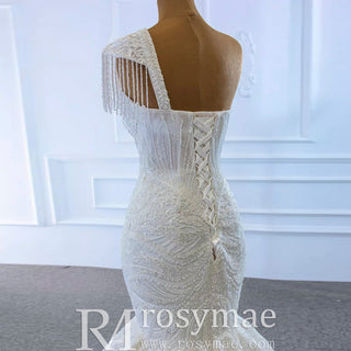 Vintage One Shoulder Cap Sleeve Lace Mermaid Wedding Dress - Rosymae