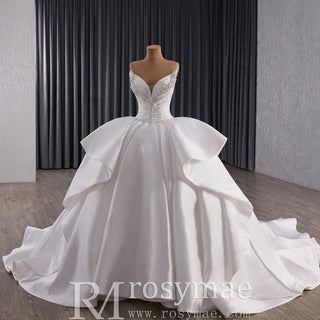 Vintage Ruffle Puffy Ball Gown Wedding Dress with Ruffle Skirt - Rosymae