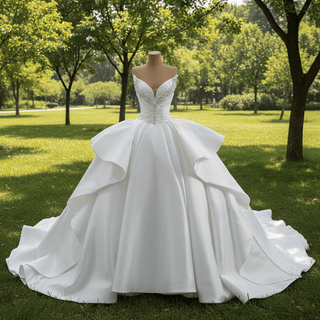 Vintage Ruffle Puffy Ball Gown Wedding Dress with Ruffle Skirt - Rosymae