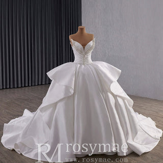 Vintage Ruffle Puffy Ball Gown Wedding Dress with Ruffle Skirt - Rosymae