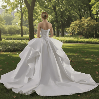 Vintage Ruffle Puffy Ball Gown Wedding Dress with Ruffle Skirt - Rosymae
