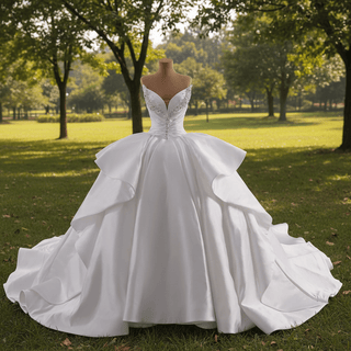 Vintage Ruffle Puffy Ball Gown Wedding Dress with Ruffle Skirt - Rosymae