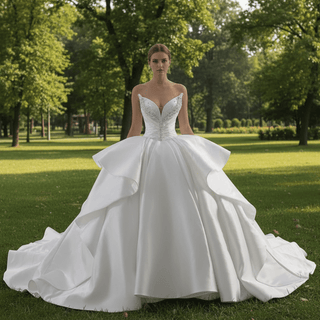 Vintage Ruffle Puffy Ball Gown Wedding Dress with Ruffle Skirt - Rosymae
