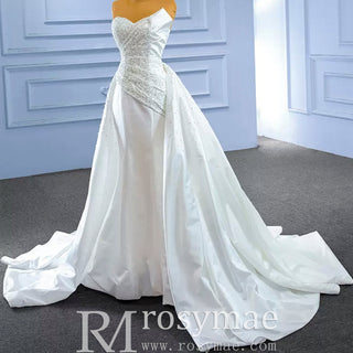 Vintage Satin Strapless Wedding Dresses with Overskirt - Rosymae