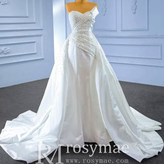 Vintage Satin Strapless Wedding Dresses with Overskirt - Rosymae
