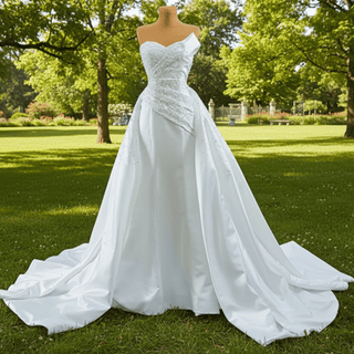 Vintage Satin Strapless Wedding Dresses with Overskirt - Rosymae