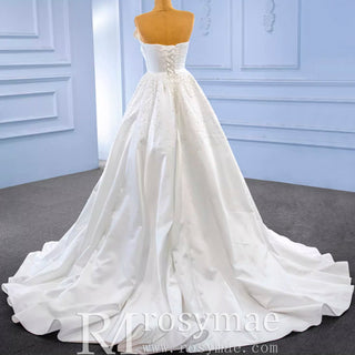 Vintage Satin Strapless Wedding Dresses with Overskirt - Rosymae