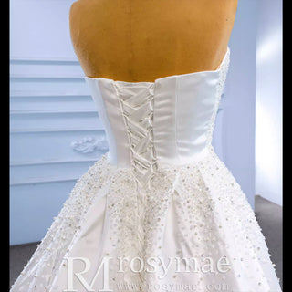 Vintage Satin Strapless Wedding Dresses with Overskirt - Rosymae