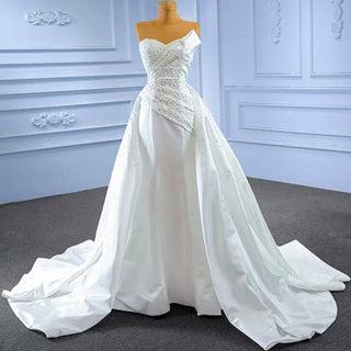 Vintage Satin Strapless Wedding Dresses with Overskirt - Rosymae