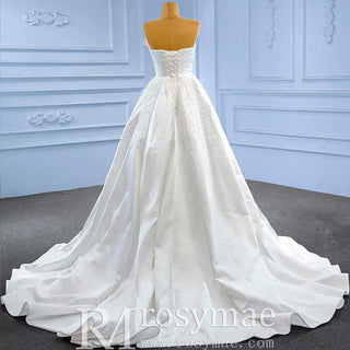 Vintage Satin Strapless Wedding Dresses with Overskirt - Rosymae