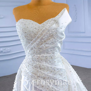 Vintage Satin Strapless Wedding Dresses with Overskirt - Rosymae