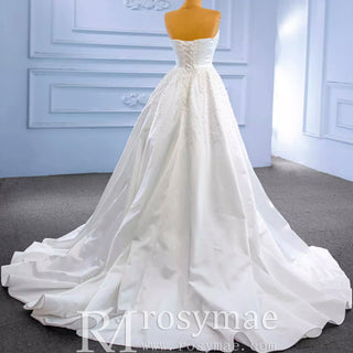 Vintage Satin Strapless Wedding Dresses with Overskirt - Rosymae