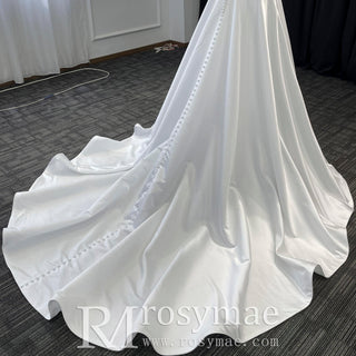 Vintage Simple Satin Halter Neck Wedding Dresses With Open Back - Rosymae