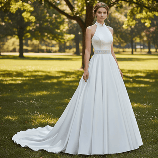 Halter Neck Satin Wedding Dress | Halter Top Wedding Dress