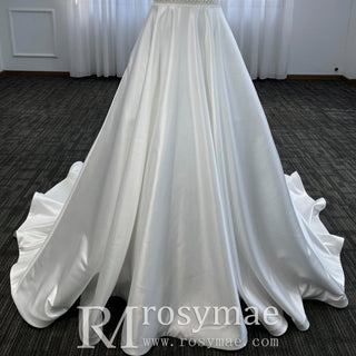 Vintage Simple Satin Halter Neck Wedding Dresses With Open Back - Rosymae