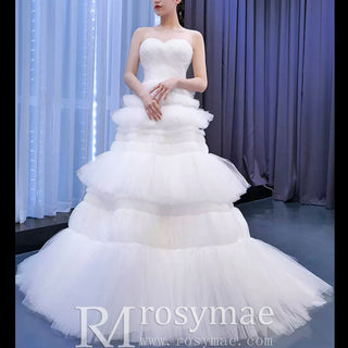 Vintage Strapless Tulle Ball Gown Wedding Dress with Sweetheart - Rosymae