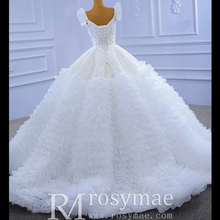 Vintage Tiered Ruffle Puffy Wedding Dress Princess Bridal Gown - Rosymae
