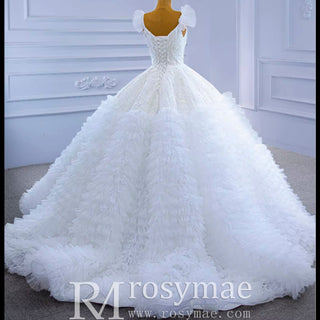 Vintage Tiered Ruffle Puffy Wedding Dress Princess Bridal Gown - Rosymae