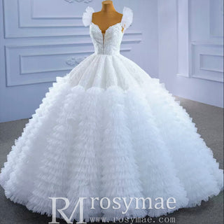 Vintage Tiered Ruffle Puffy Wedding Dress Princess Bridal Gown - Rosymae