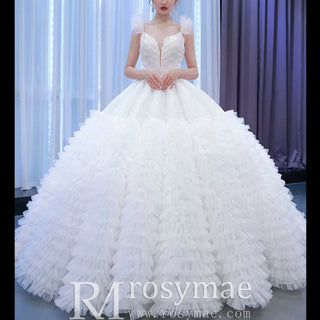 Vintage Tiered Ruffle Puffy Wedding Dress Princess Bridal Gown - Rosymae