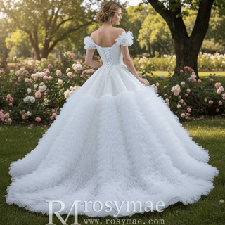 Vintage Tiered Ruffle Puffy Wedding Dress Princess Bridal Gown - Rosymae