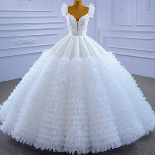 Vintage Tiered Ruffle Puffy Wedding Dress Princess Bridal Gown - Rosymae