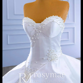 Vintage Tiered Ruffle Satin Wedding Dress Ball Gown with Sweetheart - Rosymae