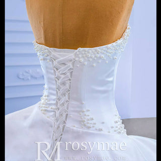 Vintage Tiered Ruffle Satin Wedding Dress Ball Gown with Sweetheart - Rosymae