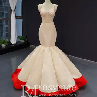 Vintage Trumpet Satin Wedding Dresses Mermaid Pageant Gowns - Rosymae