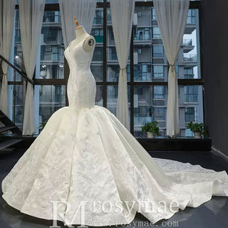 Vintage Trumpet Wedding Dress V Neck Low Back Wedding Gown - Rosymae