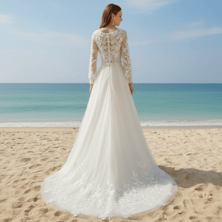 Vintage Wedding Dress with Flutter Lace Sleeves Timeless Look - Rosymae
