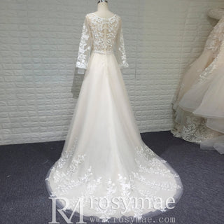 Vintage Wedding Dress with Flutter Lace Sleeves Timeless Look - Rosymae