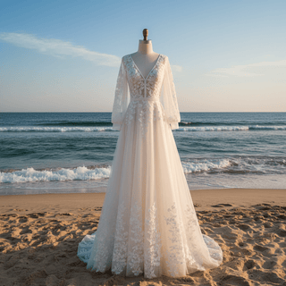 Vintage Wedding Dress with Flutter Lace Sleeves Timeless Look - Rosymae