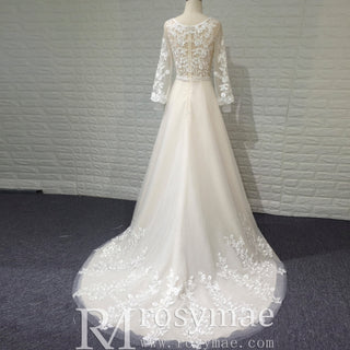 Vintage Wedding Dress with Flutter Lace Sleeves Timeless Look - Rosymae