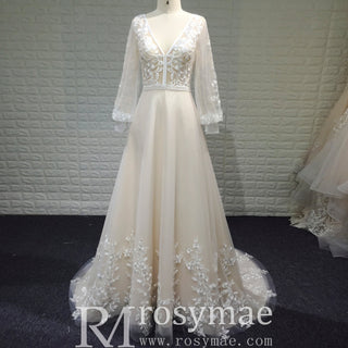 Vintage Wedding Dress with Flutter Lace Sleeves Timeless Look - Rosymae