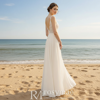 Simple Vneck Chiffon Sheath Wedding Dress with Spaghetti Strap Rosymae Simple Vneck Chiffon Sheath Wedding Dress with Spaghetti Strap Rosymae
