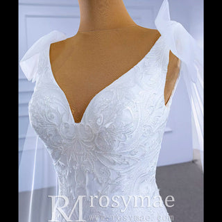 Vneck Floral Lace Mermaid Wedding Dress with Cape Sleeves - Rosymae