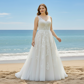 Elegant Plus Size A-Line Glitter Tulle Lace Wedding Dresses & Bridal Gowns