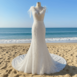 Vneck Lace Mermaid Wedding Dress with Open Low Back - Rosymae