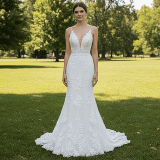 Vneck Lace Mermaid Wedding Dress with Spaghetti Straps - Rosymae