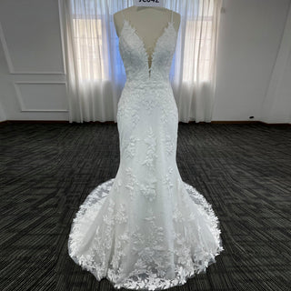Vneck Lace Mermaid Wedding Dress with Spaghetti Straps - Rosymae
