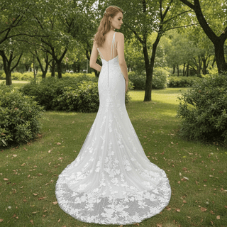 Vneck Lace Mermaid Wedding Dress with Spaghetti Straps - Rosymae