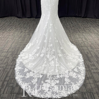 Vneck Lace Mermaid Wedding Dress with Spaghetti Straps - Rosymae