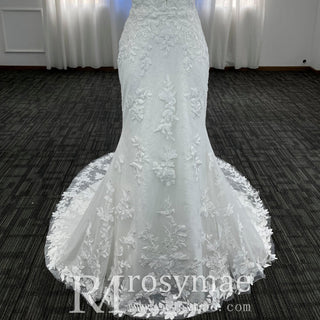 Vneck Lace Mermaid Wedding Dress with Spaghetti Straps - Rosymae
