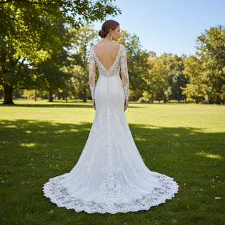 Princess Fit Flare Lace Wedding Dress with Long Sleeve