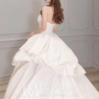 Strapless A-line Satin Vneck Wedding Dress with Ruffle Skirt