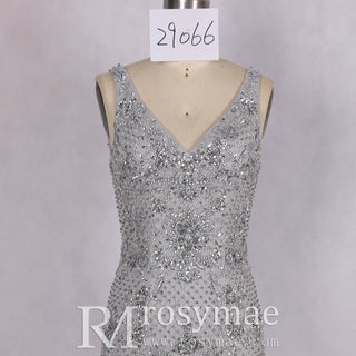 Crystals Feather Mermaid Prom Party Gown Evening Dress